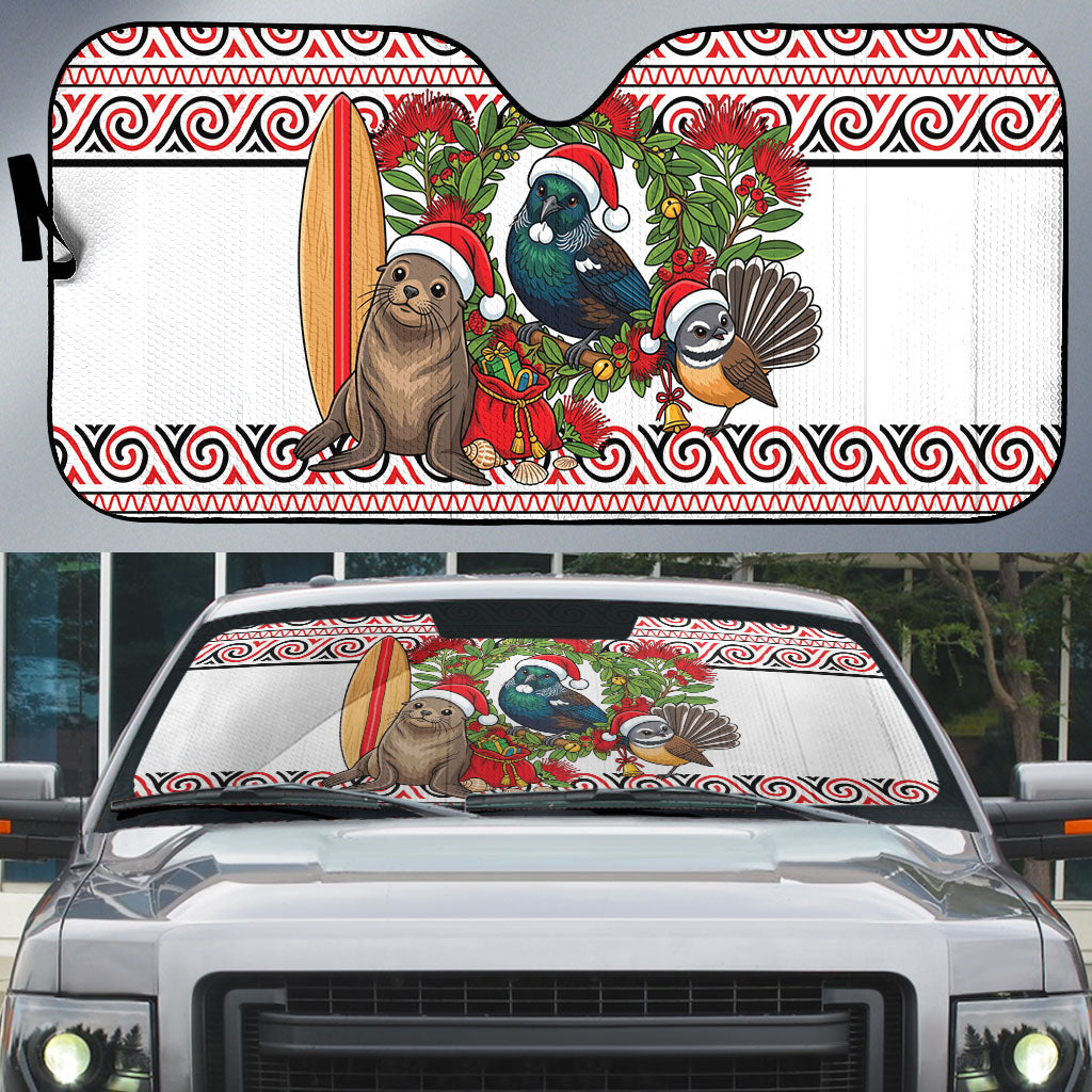 New Zealand Animal Christmas Auto Sun Shade Maori Inspired Kowhaiwhai Patterns LT9 Red - Polynesian Pride