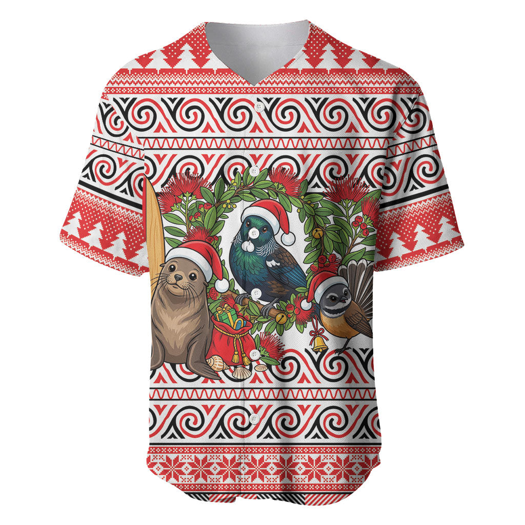 New Zealand Animal Christmas Baseball Jersey Maori Inspired Kowhaiwhai Patterns LT9 Red - Polynesian Pride