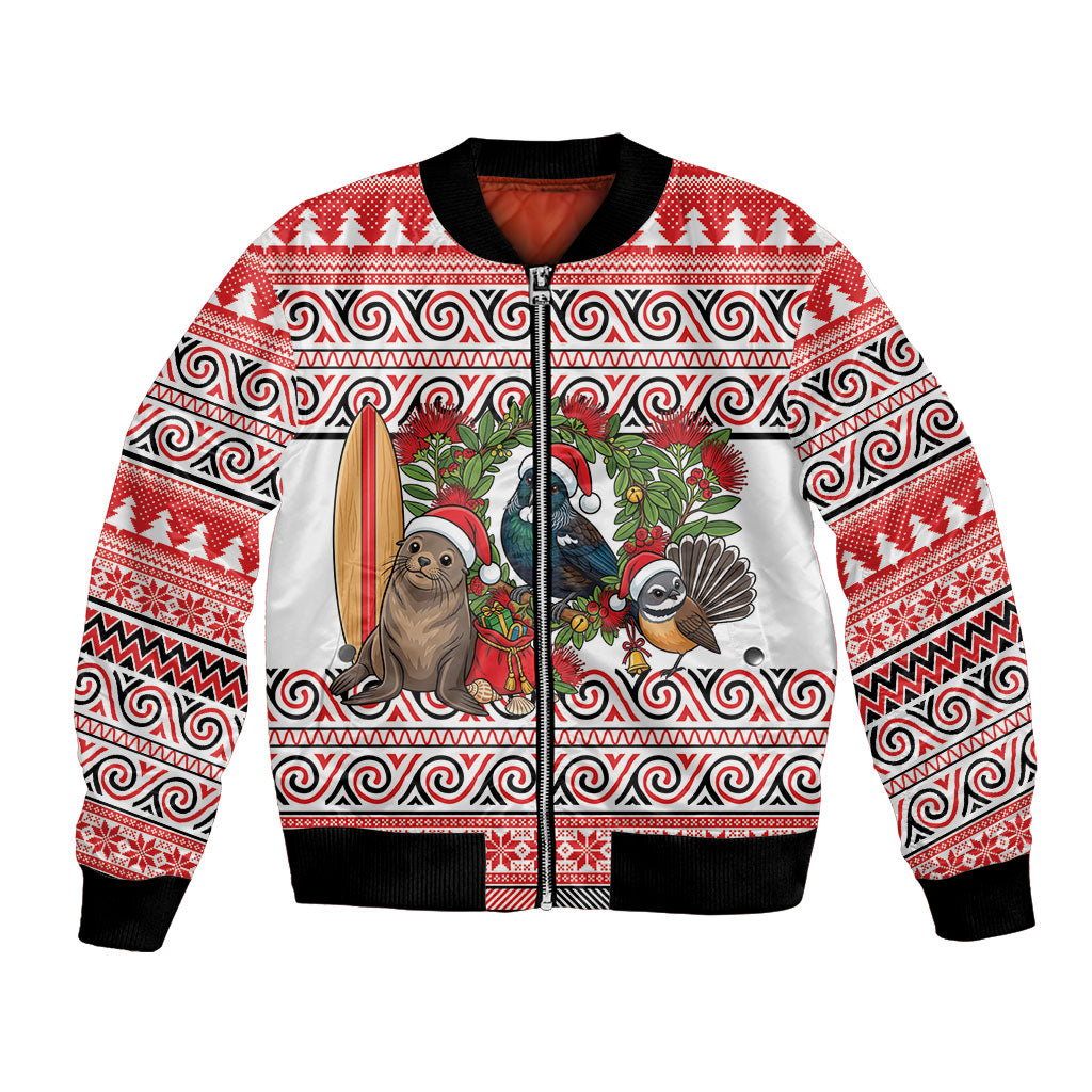 New Zealand Animal Christmas Bomber Jacket Maori Inspired Kowhaiwhai Patterns LT9 Unisex Red - Polynesian Pride