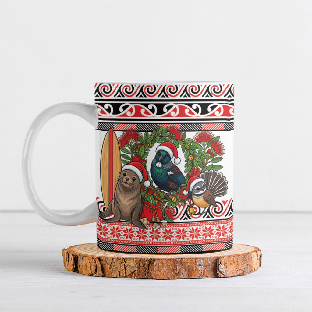 New Zealand Animal Christmas Ceramic Mug Maori Inspired Kowhaiwhai Patterns