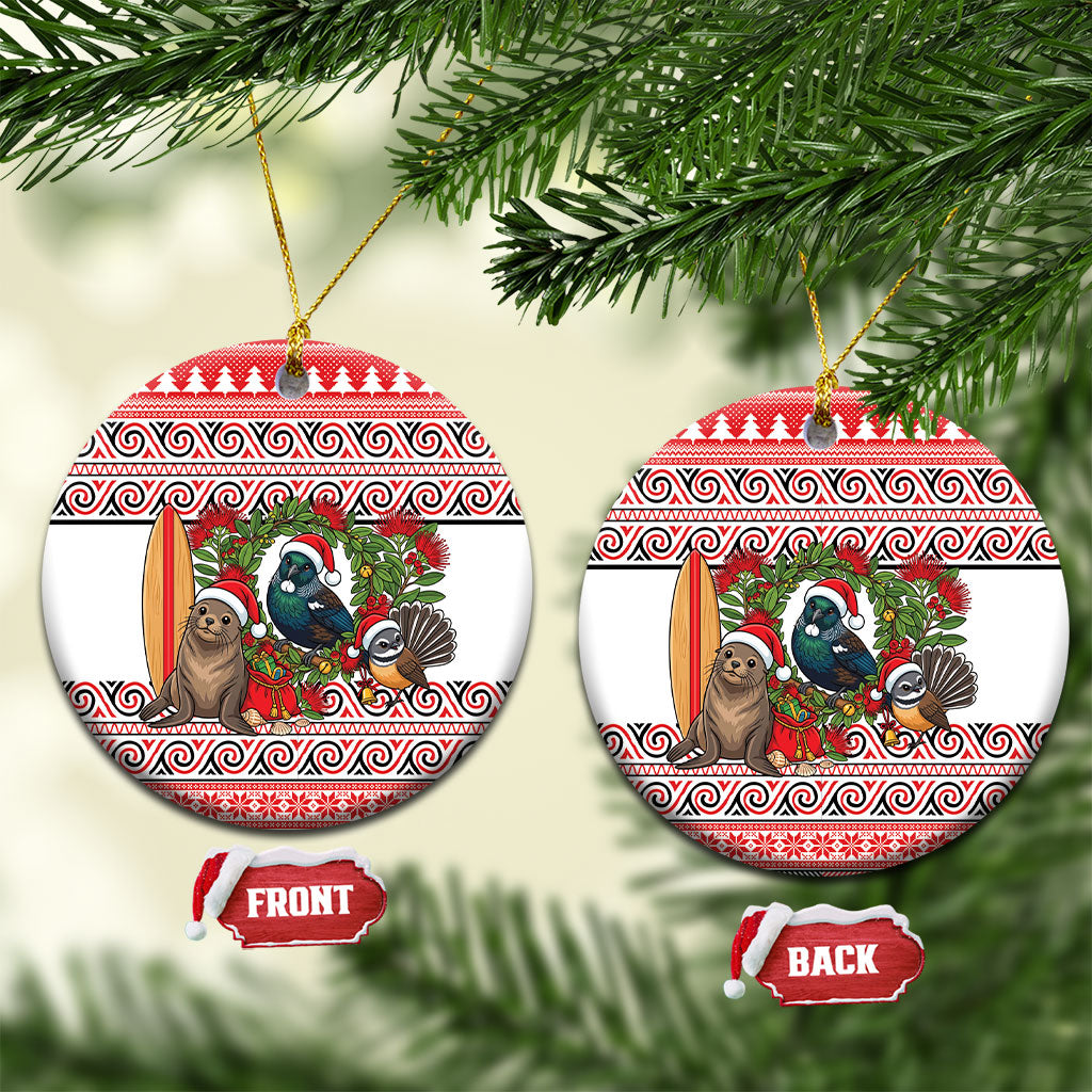 New Zealand Animal Christmas Ceramic Ornament Maori Inspired Kowhaiwhai Patterns LT9 Circle Red - Polynesian Pride