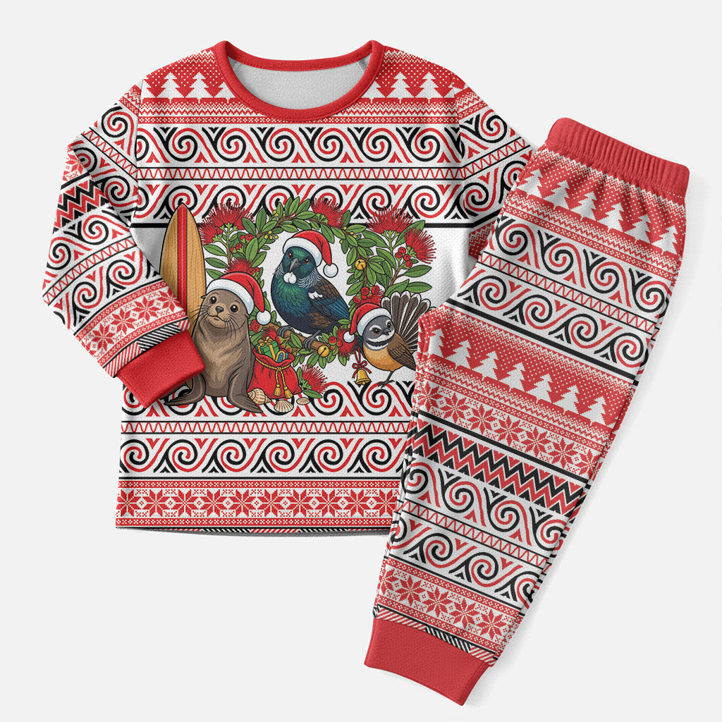 New Zealand Animal Christmas Pajama Set Maori Inspired Kowhaiwhai Patterns