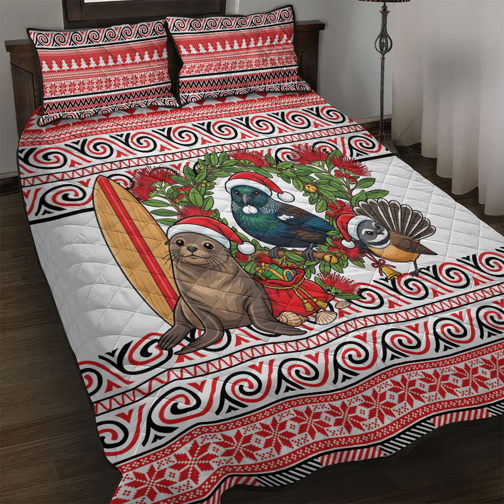 New Zealand Animal Christmas Quilt Bed Set Maori Inspired Kowhaiwhai Patterns LT9 Red - Polynesian Pride