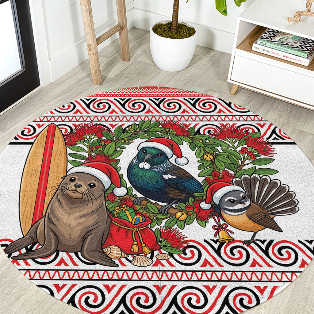New Zealand Animal Christmas Round Carpet Maori Inspired Kowhaiwhai Patterns LT9 Red - Polynesian Pride