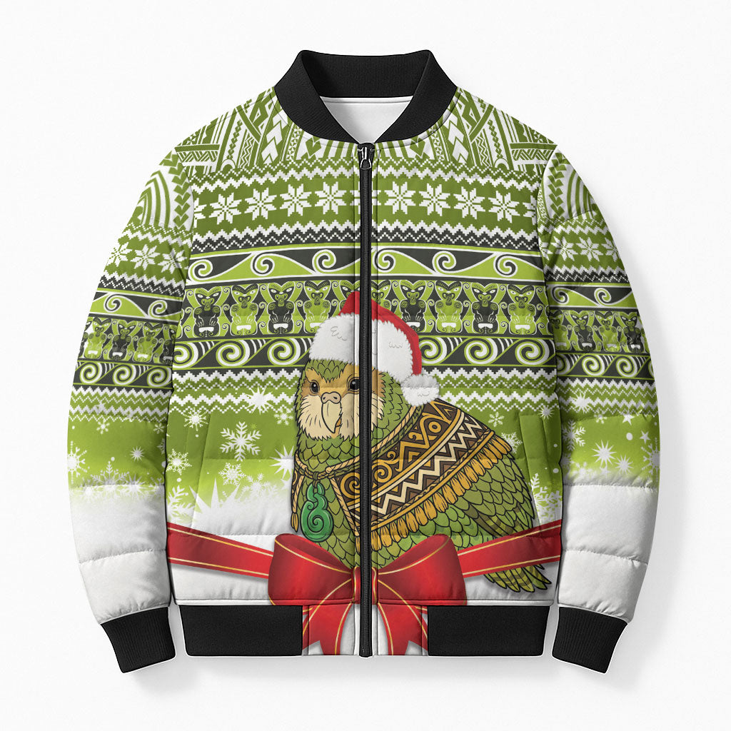 New Zealand Kakapo Christmas Bomber Puffer Jacket Maori Inspired Knitted Patterns