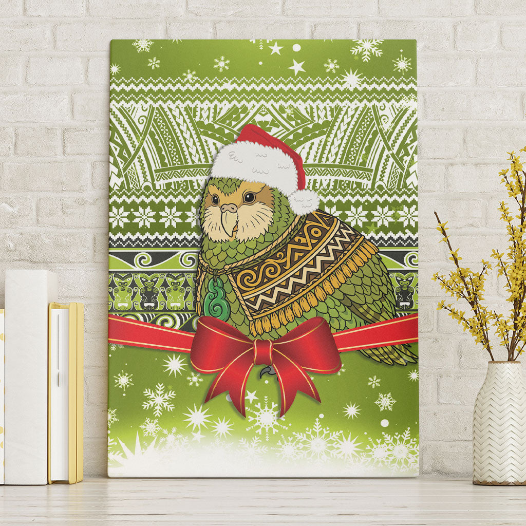New Zealand Kakapo Christmas Canvas Wall Art Maori Inspired Knitted Patterns LT9 Without Frame Green - Polynesian Pride