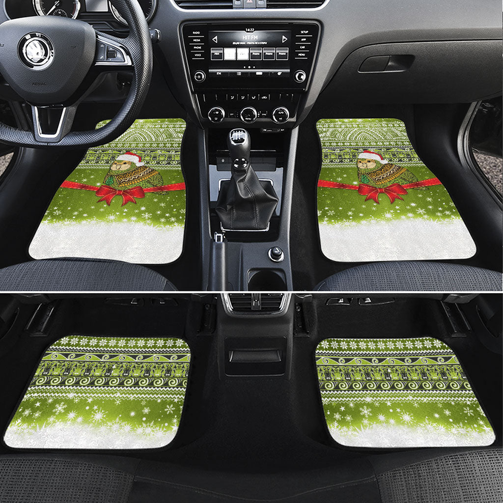 New Zealand Kakapo Christmas Car Mats Maori Inspired Knitted Patterns LT9 Set 4pcs Green - Polynesian Pride