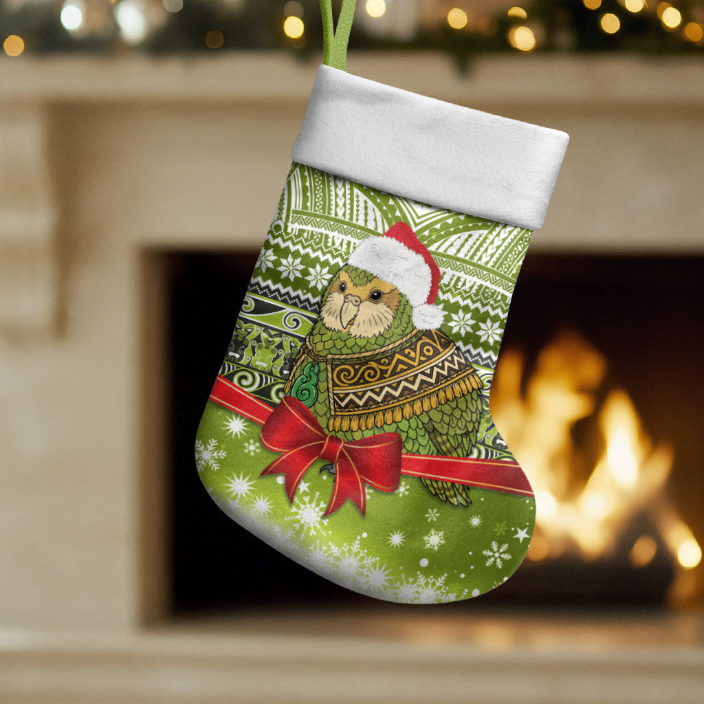 New Zealand Kakapo Christmas Stocking Maori Inspired Knitted Patterns LT9 Set of 2 Green - Polynesian Pride