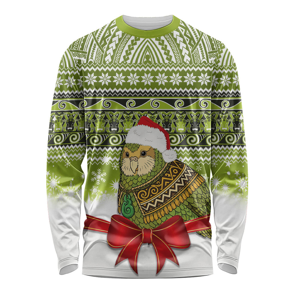 New Zealand Kakapo Christmas Long Sleeve Shirt Maori Inspired Knitted Patterns LT9 Unisex Green - Polynesian Pride