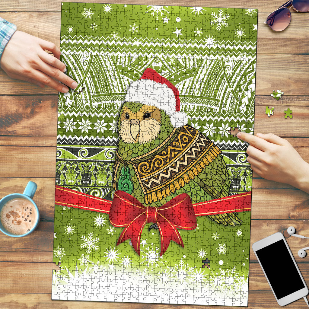 New Zealand Kakapo Christmas Puzzle Maori Inspired Knitted Patterns LT9 Green - Polynesian Pride