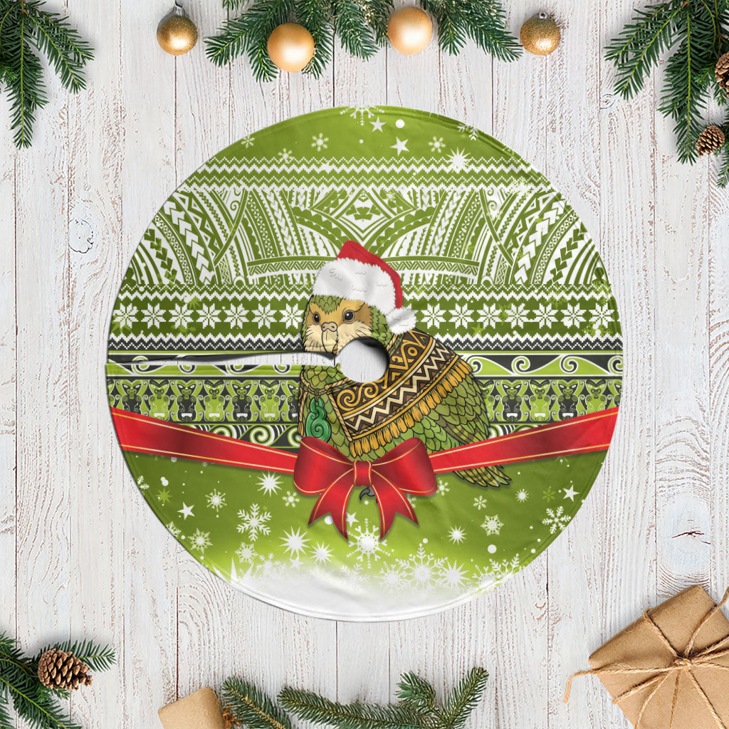 New Zealand Kakapo Christmas Tree Skirt Maori Inspired Knitted Patterns LT9 Casual Green - Polynesian Pride