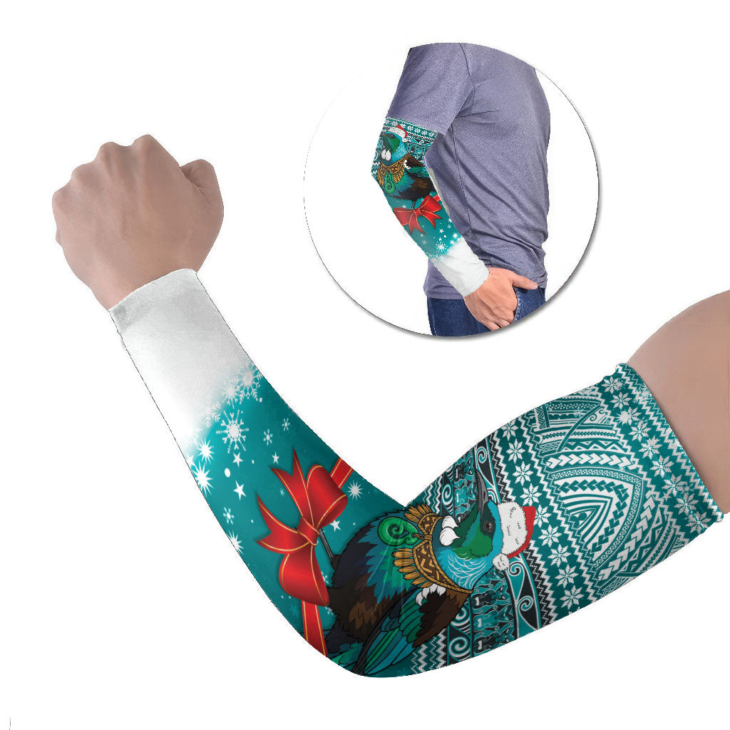 New Zealand Tui Bird Christmas Arm Sleeves Maori Inspired Knitted Patterns LT9 Set of 2 Turquoise - Polynesian Pride