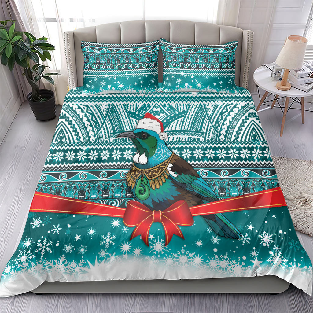 New Zealand Tui Bird Christmas Bedding Set Maori Inspired Knitted Patterns LT9 - Polynesian Pride