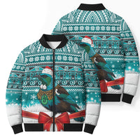 New Zealand Tui Bird Christmas Bomber Puffer Jacket Maori Inspired Knitted Patterns LT9 - Polynesian Pride