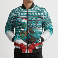 New Zealand Tui Bird Christmas Bomber Puffer Jacket Maori Inspired Knitted Patterns LT9 - Polynesian Pride