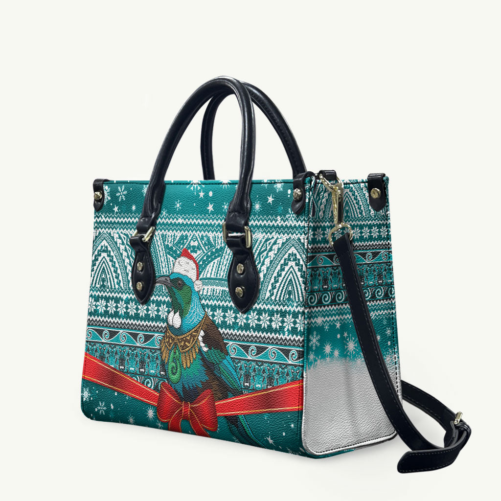 New Zealand Tui Bird Christmas Leather Bag Maori Inspired Knitted Patterns