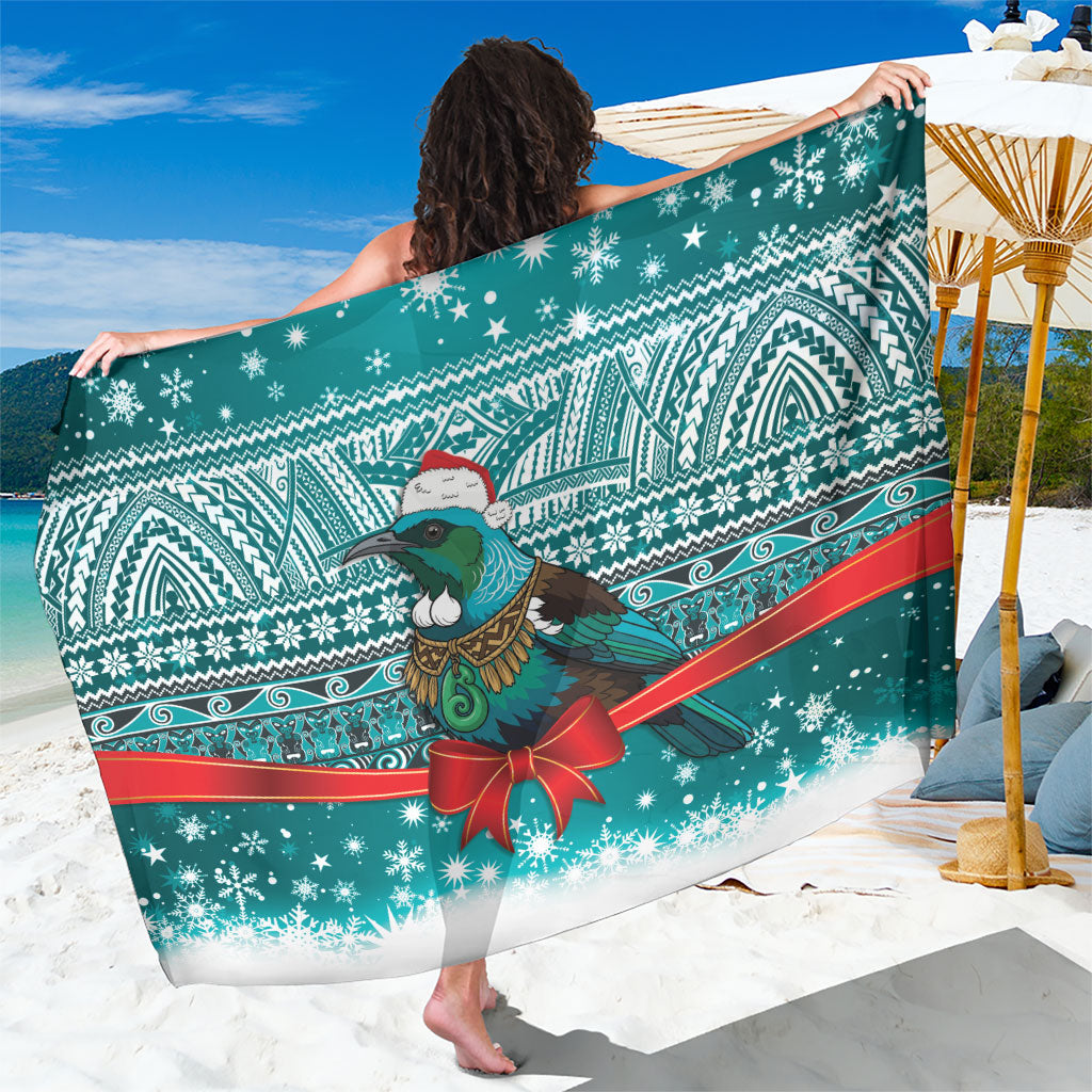 New Zealand Tui Bird Christmas Sarong Maori Inspired Knitted Patterns LT9 One Size 44 x 66 inches Turquoise - Polynesian Pride
