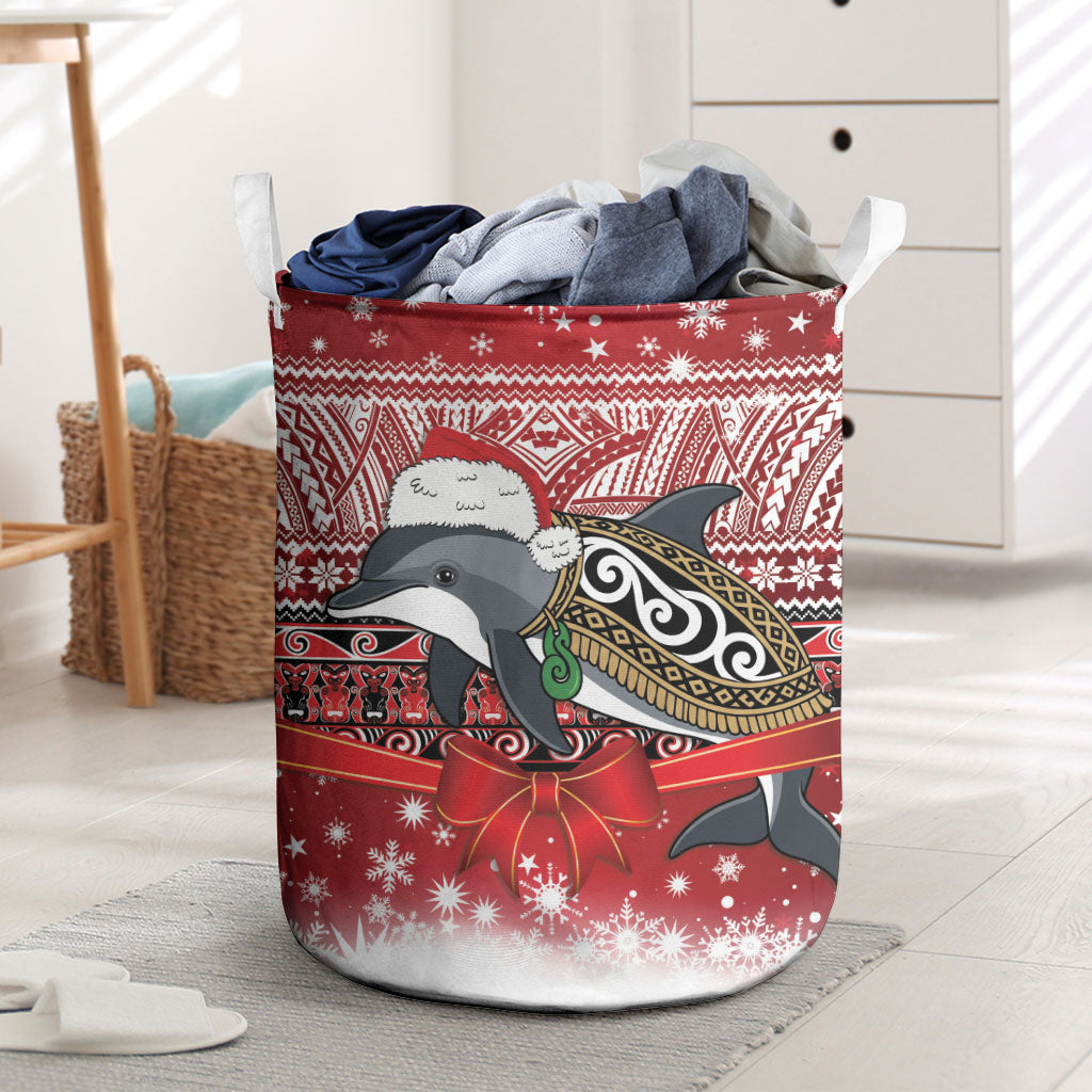 New Zealand Dolphin Terehu Christmas Laundry Basket Maori Inspired Knitted Patterns LT9 Red - Polynesian Pride