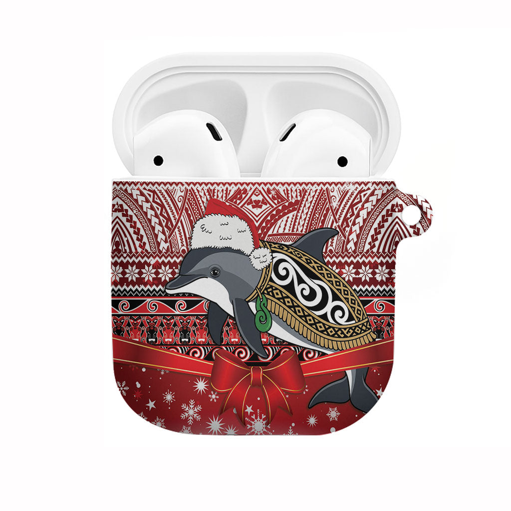New Zealand Dolphin Terehu Christmas AirPods Case Maori Inspired Knitted Patterns LT9 Red - Polynesian Pride