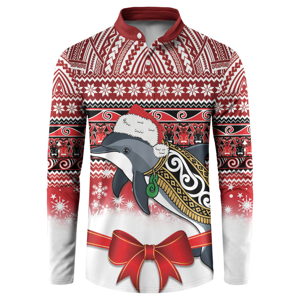New Zealand Dolphin Terehu Christmas Button Sweatshirt Maori Inspired Knitted Patterns