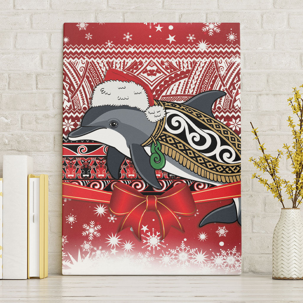 New Zealand Dolphin Terehu Christmas Canvas Wall Art Maori Inspired Knitted Patterns LT9 Without Frame Red - Polynesian Pride