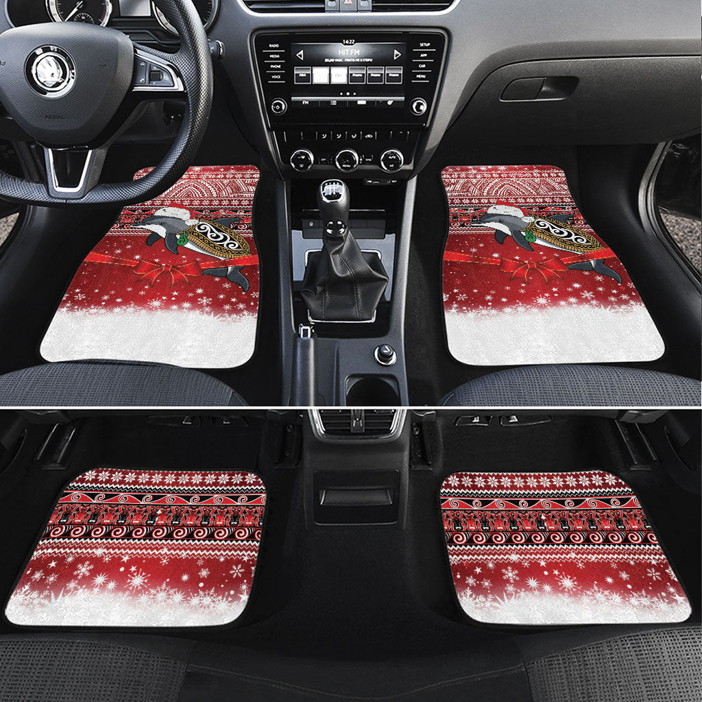 New Zealand Dolphin Terehu Christmas Car Mats Maori Inspired Knitted Patterns LT9 Set 4pcs Red - Polynesian Pride