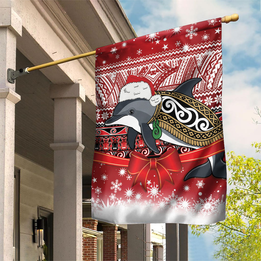 New Zealand Dolphin Terehu Christmas Garden Flag Maori Inspired Knitted Patterns LT9 House Flag Red - Polynesian Pride