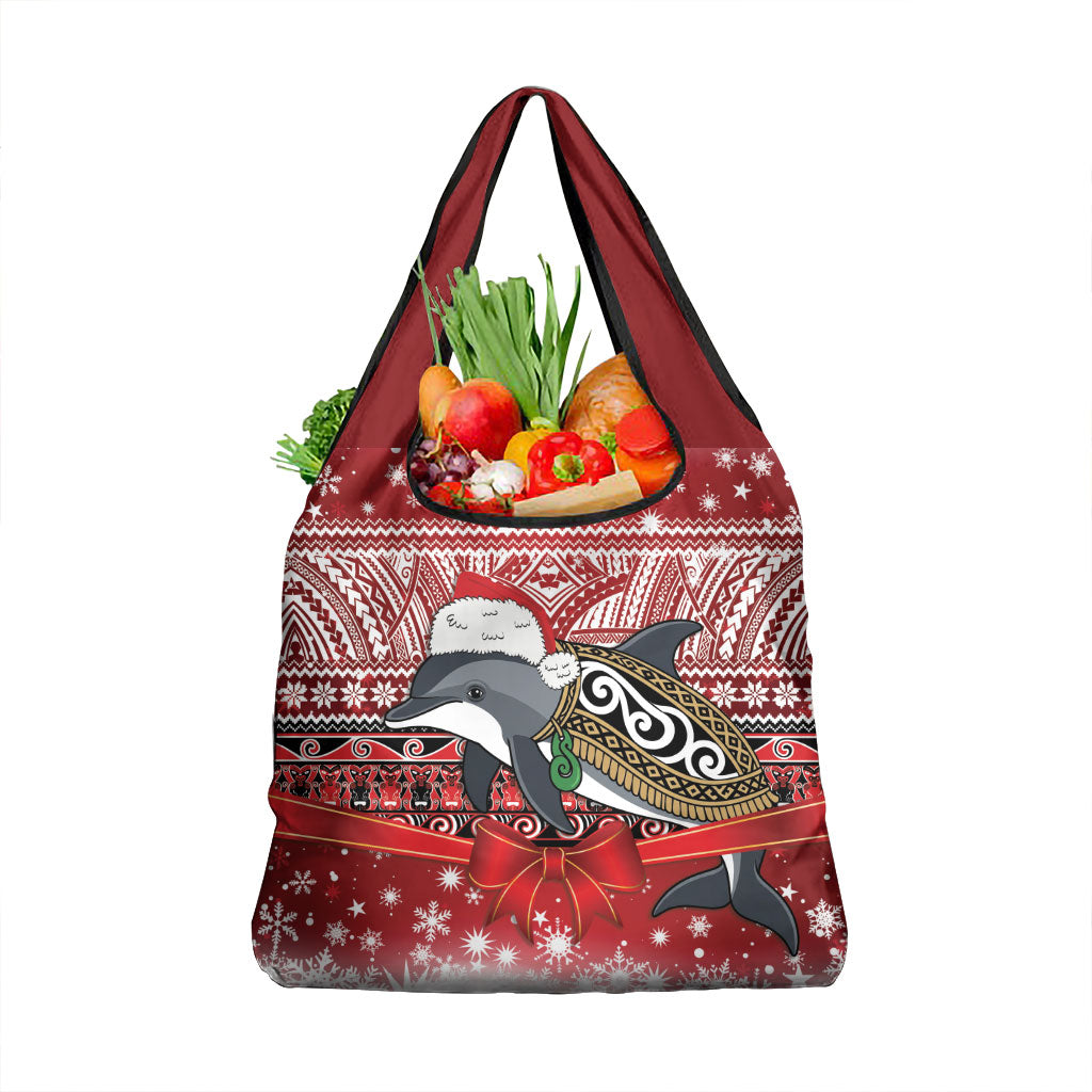 New Zealand Dolphin Terehu Christmas Grocery Bag Maori Inspired Knitted Patterns LT9 1-pack One Size Red - Polynesian Pride