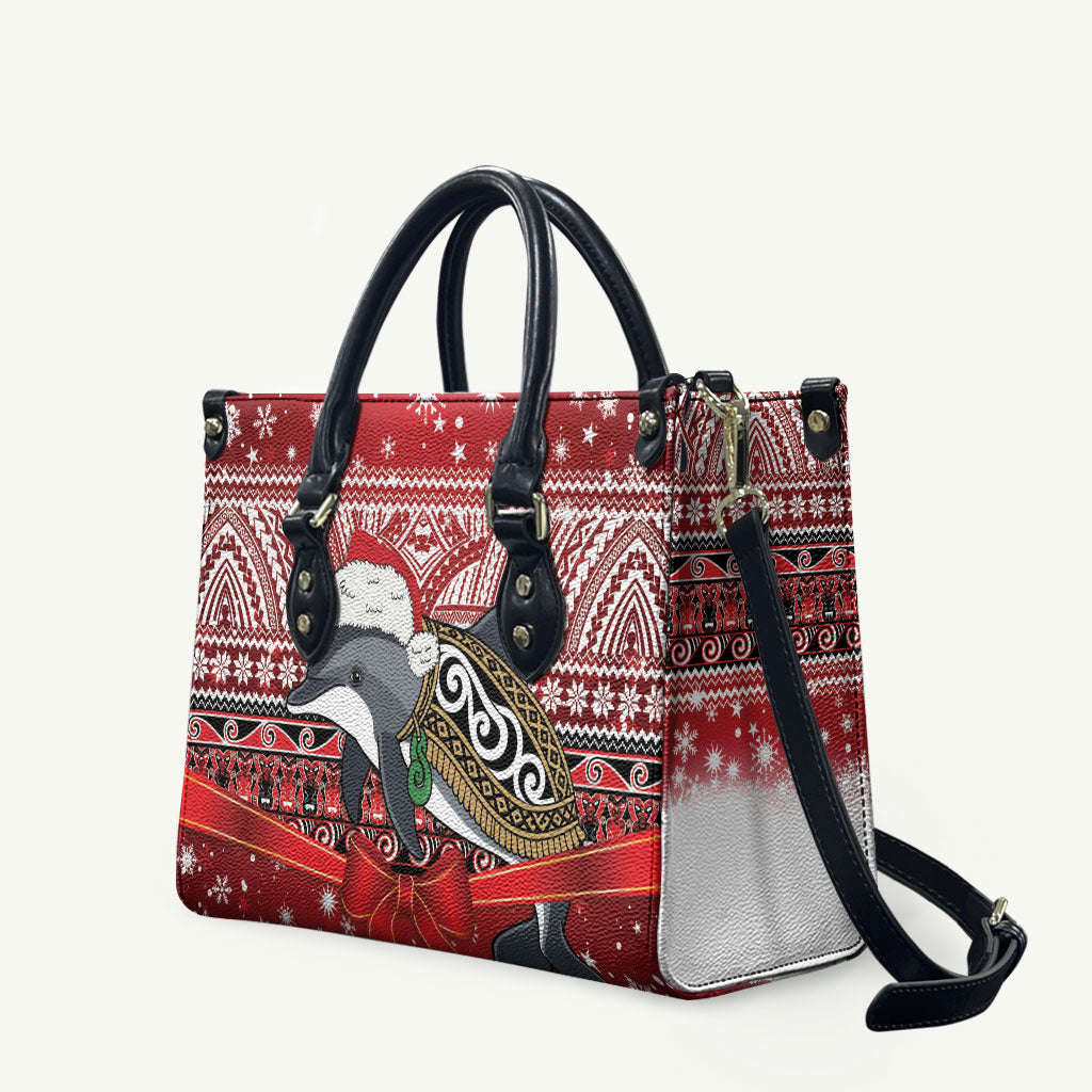 New Zealand Dolphin Terehu Christmas Leather Bag Maori Inspired Knitted Patterns