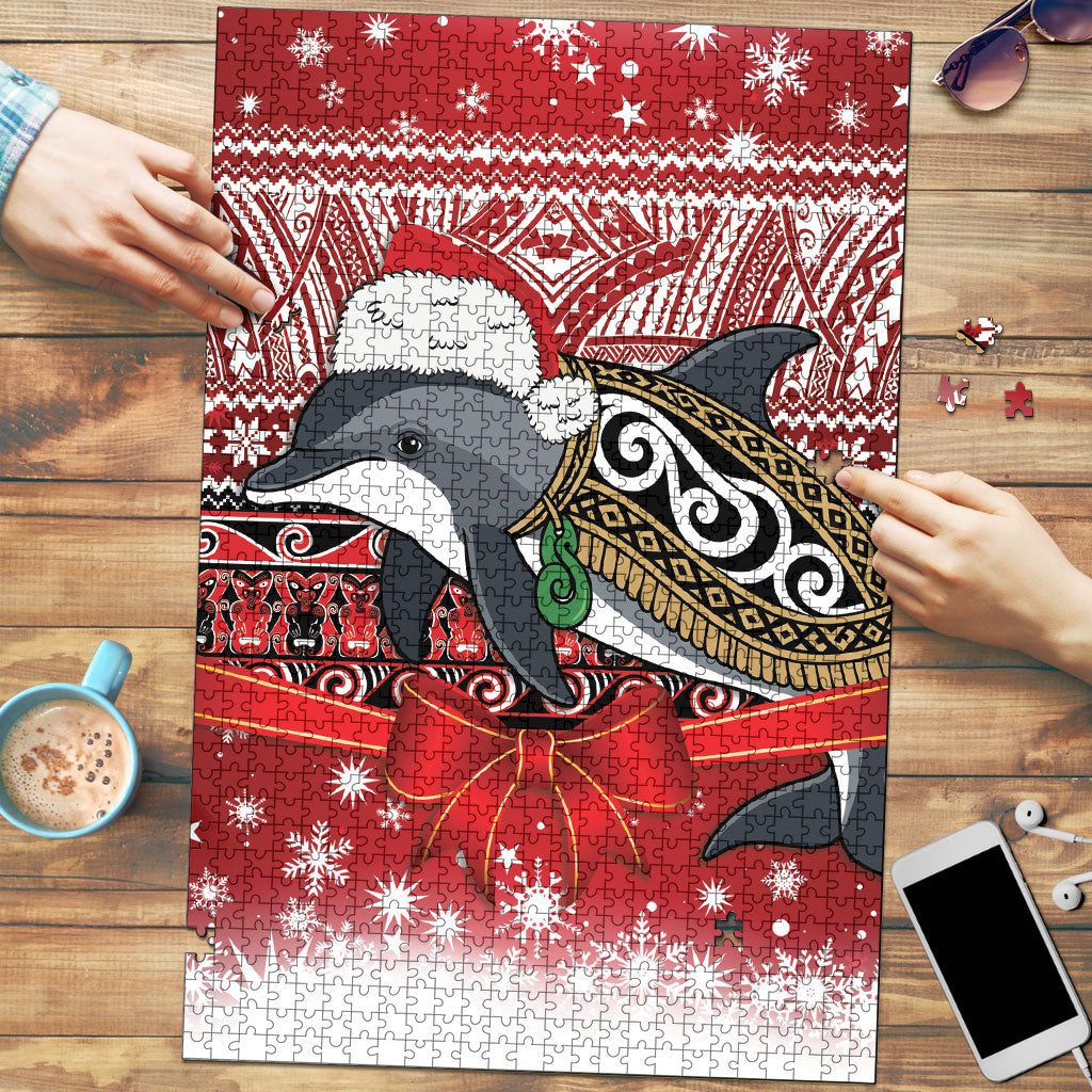 New Zealand Dolphin Terehu Christmas Puzzle Maori Inspired Knitted Patterns LT9 Red - Polynesian Pride