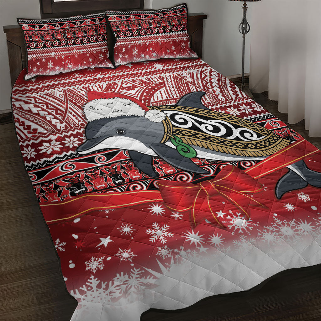 New Zealand Dolphin Terehu Christmas Quilt Bed Set Maori Inspired Knitted Patterns LT9 Red - Polynesian Pride