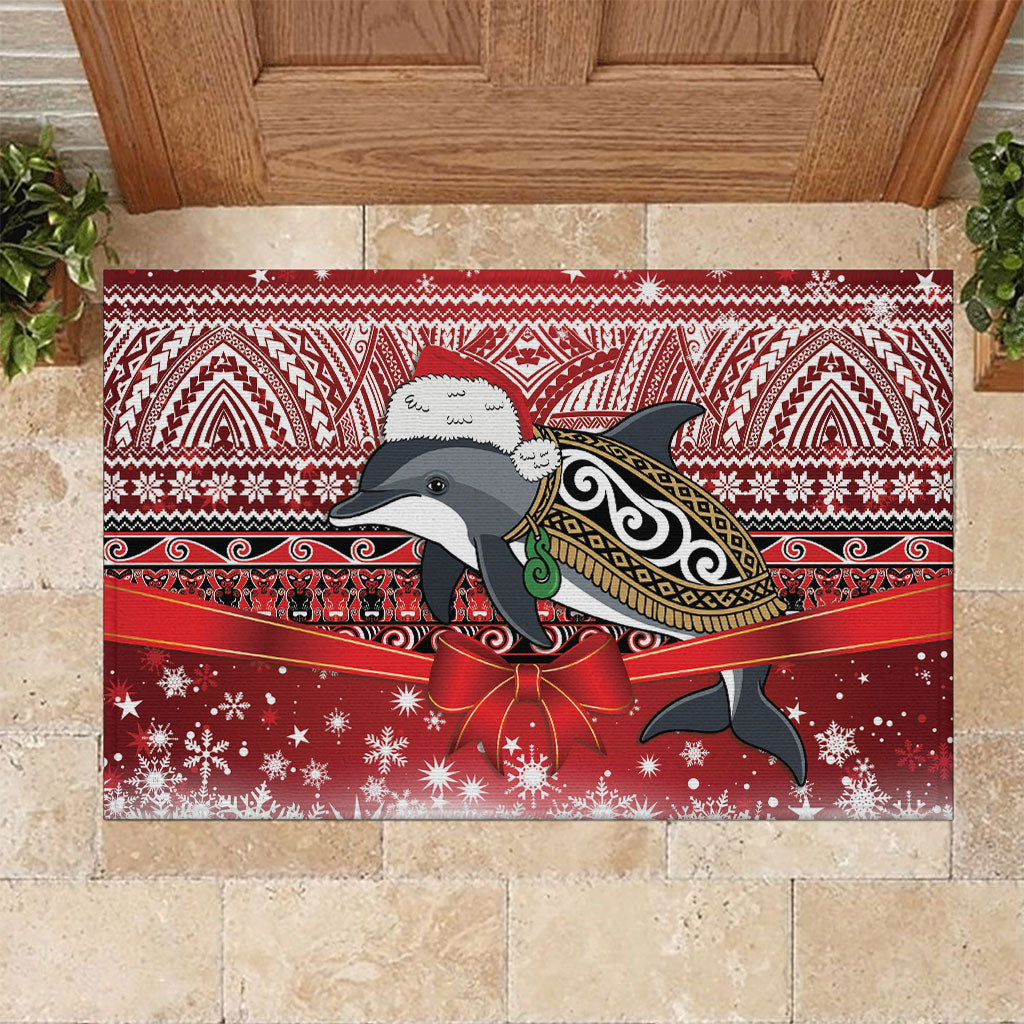 New Zealand Dolphin Terehu Christmas Rubber Doormat Maori Inspired Knitted Patterns LT9 Red - Polynesian Pride