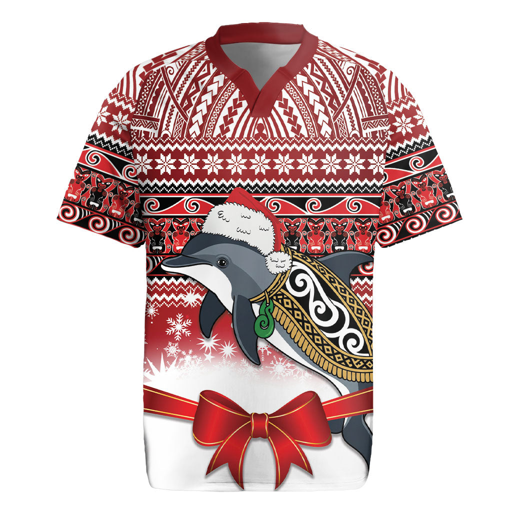 New Zealand Dolphin Terehu Christmas Rugby Jersey Maori Inspired Knitted Patterns LT9 Red - Polynesian Pride