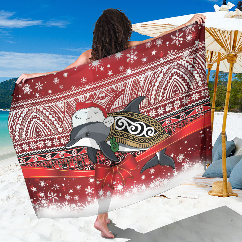 New Zealand Dolphin Terehu Christmas Sarong Maori Inspired Knitted Patterns LT9 One Size 44 x 66 inches Red - Polynesian Pride