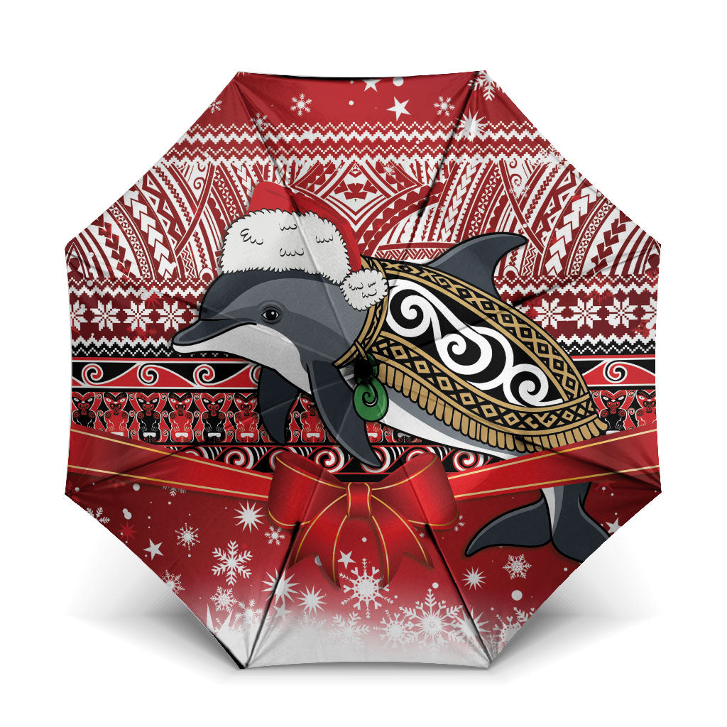 New Zealand Dolphin Terehu Christmas Umbrella Maori Inspired Knitted Patterns LT9 One Size Folded 11.42 inch Opened Diameter 37.4 inch Red - Polynesian Pride