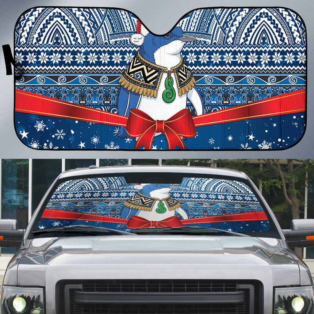 New Zealand Fairy Penguin Korora Christmas Auto Sun Shade Maori Inspired Knitted Patterns LT9 Blue - Polynesian Pride