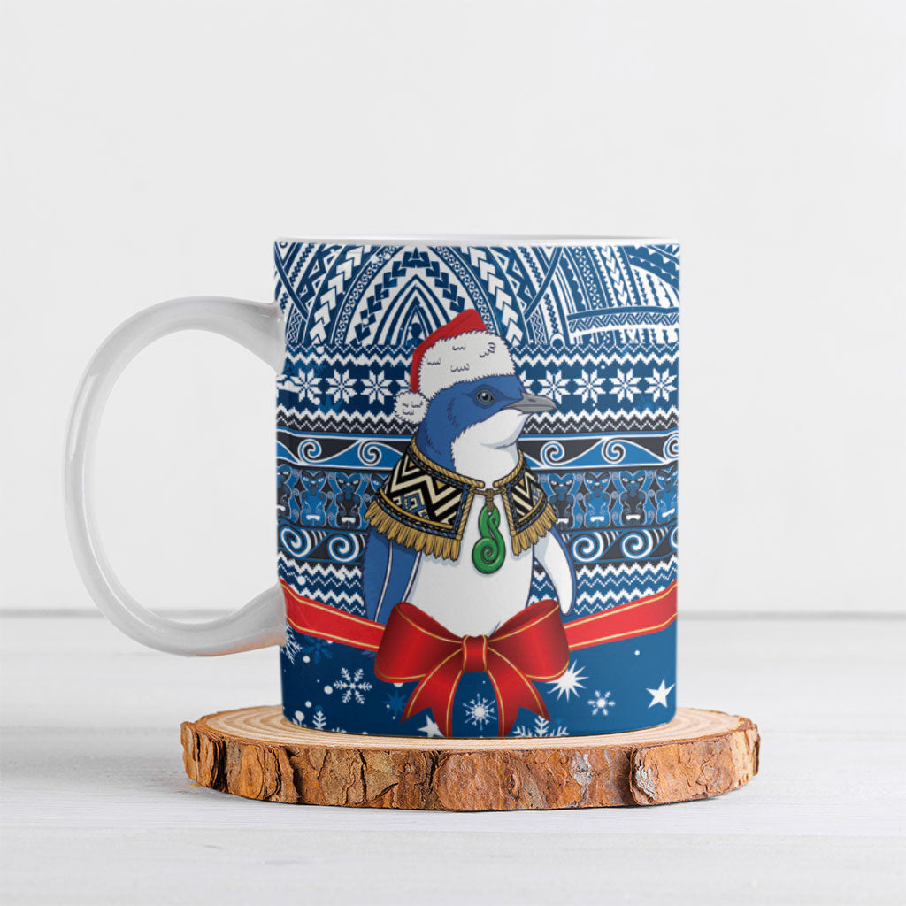 New Zealand Fairy Penguin Korora Christmas Ceramic Mug Maori Inspired Knitted Patterns