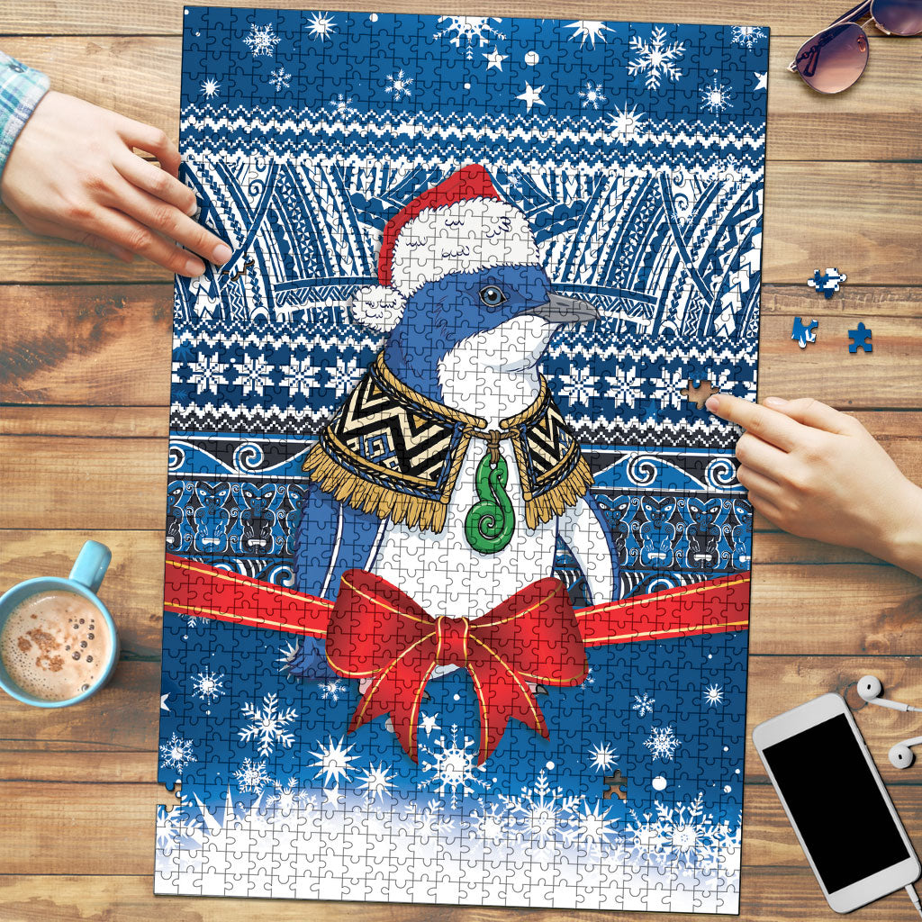 New Zealand Fairy Penguin Korora Christmas Puzzle Maori Inspired Knitted Patterns LT9 Blue - Polynesian Pride