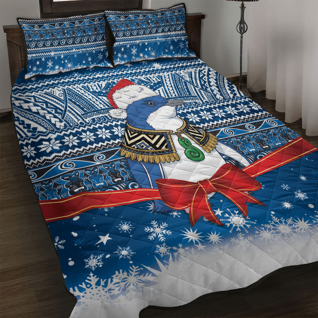 New Zealand Fairy Penguin Korora Christmas Quilt Bed Set Maori Inspired Knitted Patterns LT9 Blue - Polynesian Pride