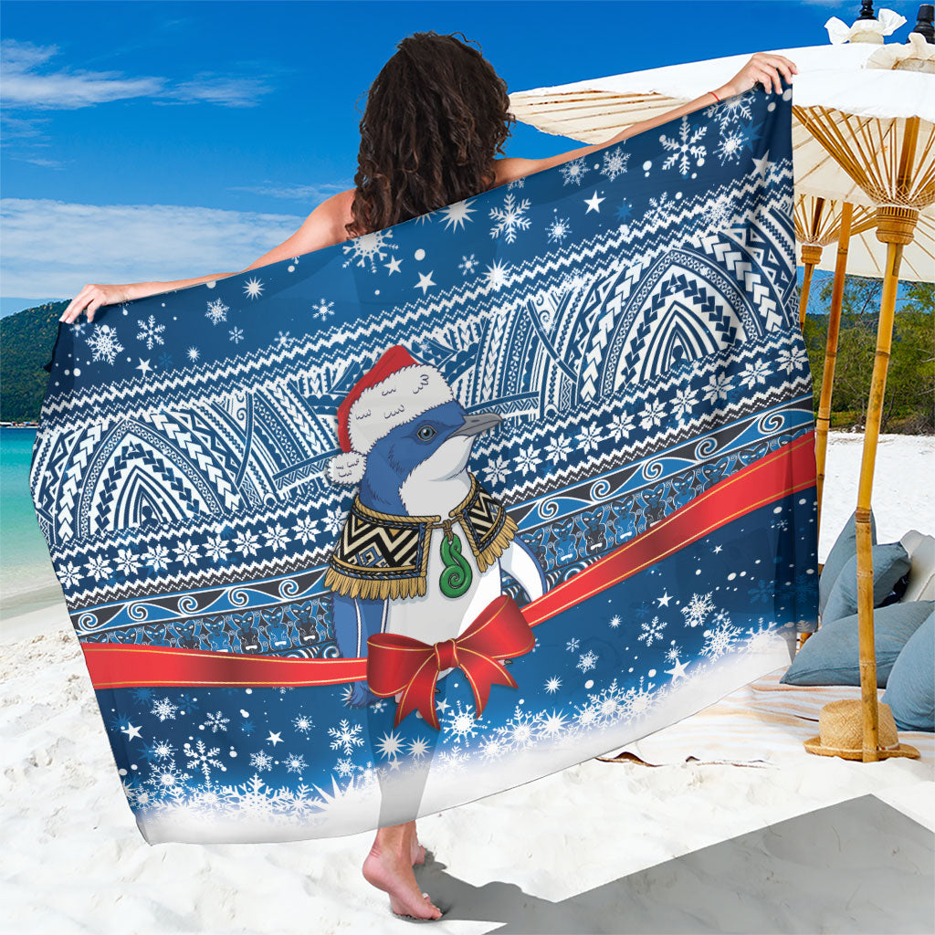 New Zealand Fairy Penguin Korora Christmas Sarong Maori Inspired Knitted Patterns LT9 One Size 44 x 66 inches Blue - Polynesian Pride