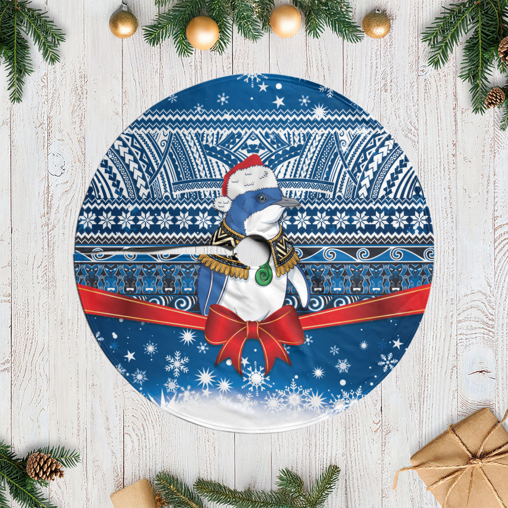 New Zealand Fairy Penguin Korora Christmas Tree Skirt Maori Inspired Knitted Patterns LT9 Casual Blue - Polynesian Pride
