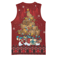 Funny Kiwi Bird Xmas Tree Basketball Jersey New Zealand Tribal Christmas Spirit - Polynesian Pride