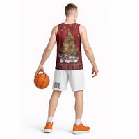 Funny Kiwi Bird Xmas Tree Basketball Jersey New Zealand Tribal Christmas Spirit - Polynesian Pride