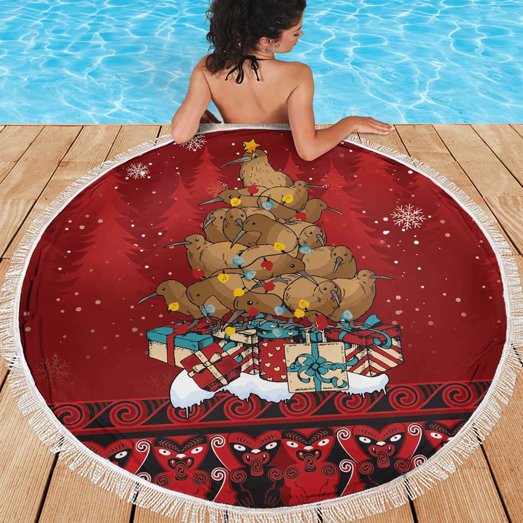 Funny Kiwi Bird Xmas Tree Beach Blanket New Zealand Tribal Christmas Spirit - Polynesian Pride