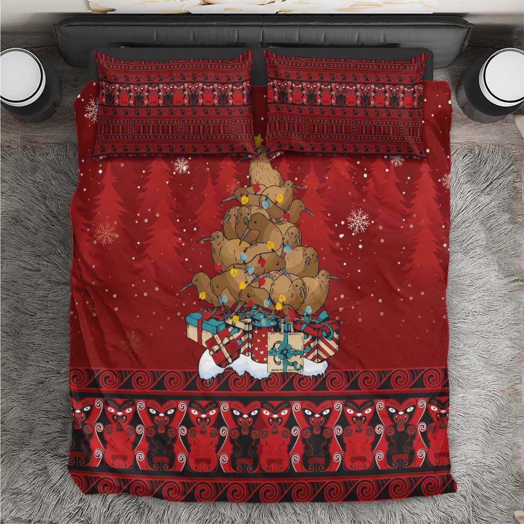 Funny Kiwi Bird Xmas Tree Bedding Set New Zealand Tribal Christmas Spirit - Polynesian Pride