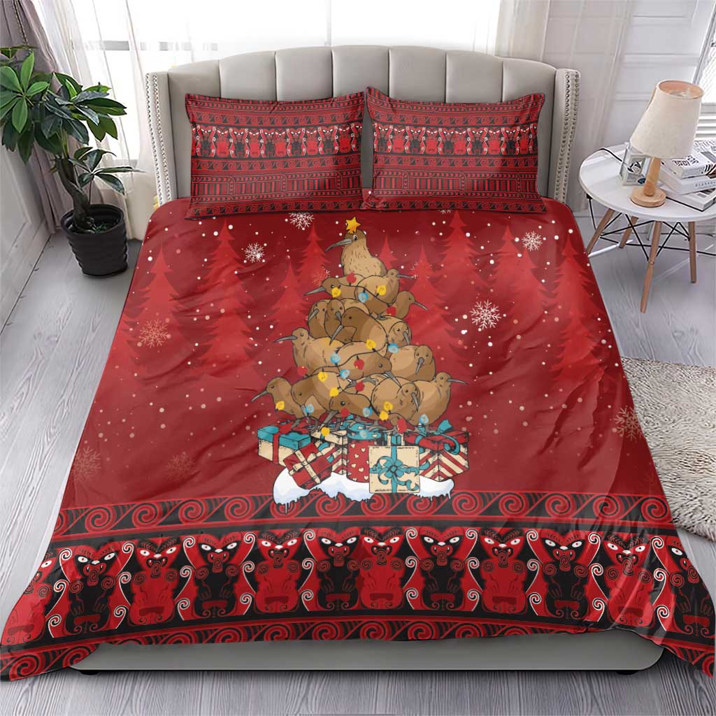 Funny Kiwi Bird Xmas Tree Bedding Set New Zealand Tribal Christmas Spirit - Polynesian Pride