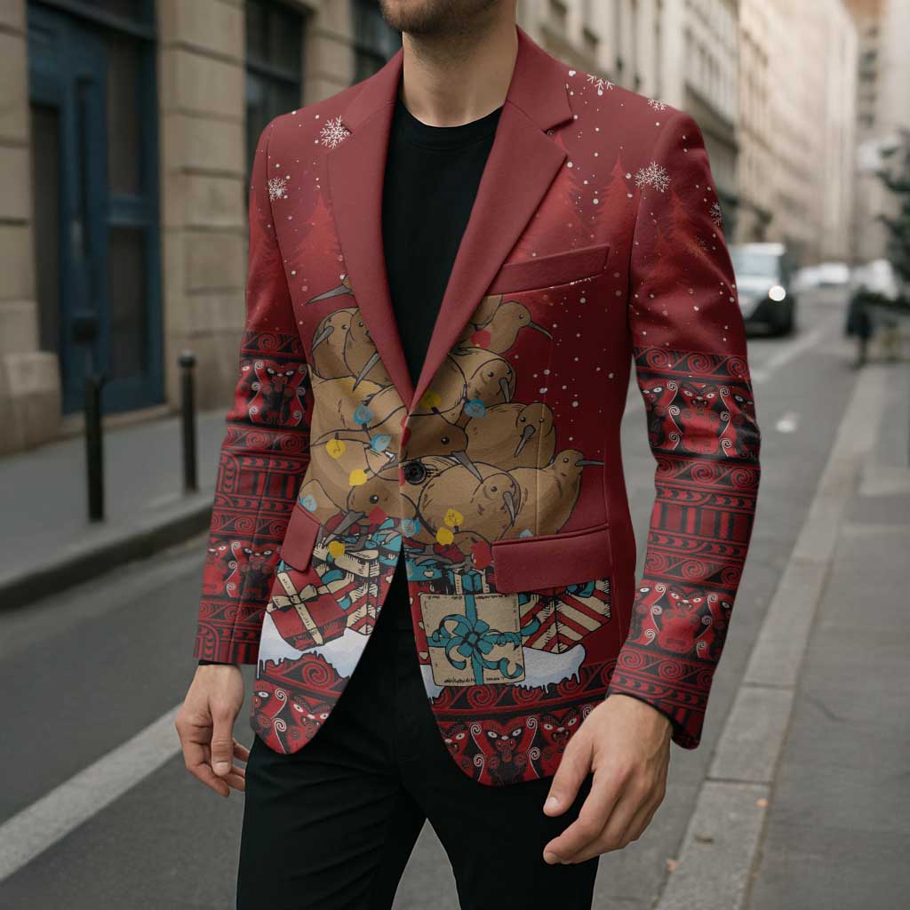 Funny Kiwi Bird Xmas Tree Blazer New Zealand Tribal Christmas Spirit - Polynesian Pride