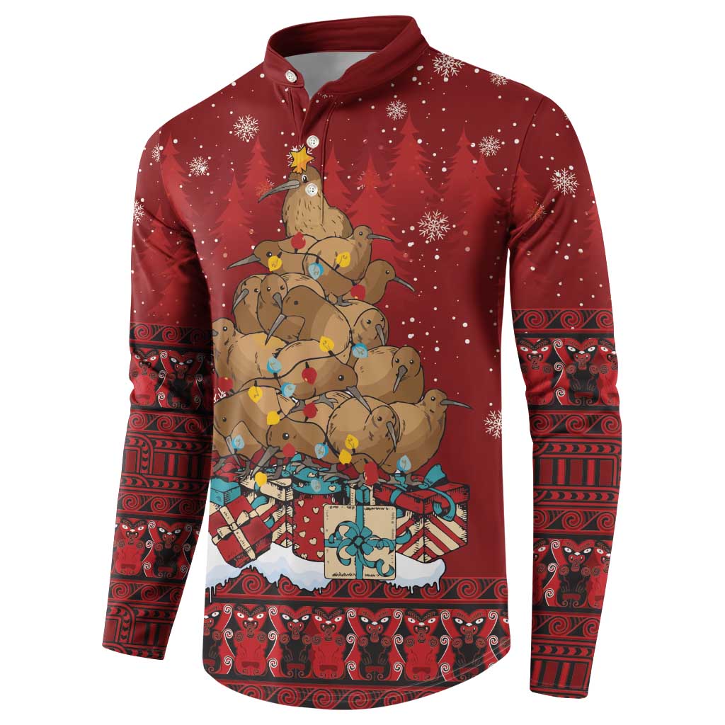 Funny Kiwi Bird Xmas Tree Button Sweatshirt New Zealand Tribal Christmas Spirit - Polynesian Pride