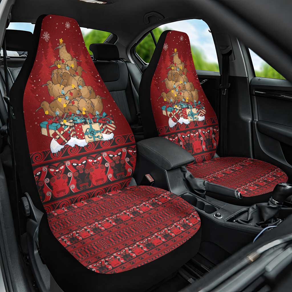 Funny Kiwi Bird Xmas Tree Car Seat Cover New Zealand Tribal Christmas Spirit - Polynesian Pride