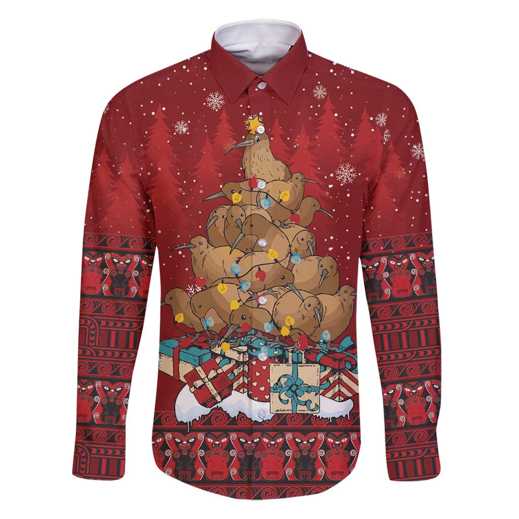 Funny Kiwi Bird Xmas Tree Family Matching Long Sleeve Bodycon Dress and Hawaiian Shirt New Zealand Tribal Christmas Spirit - Polynesian Pride